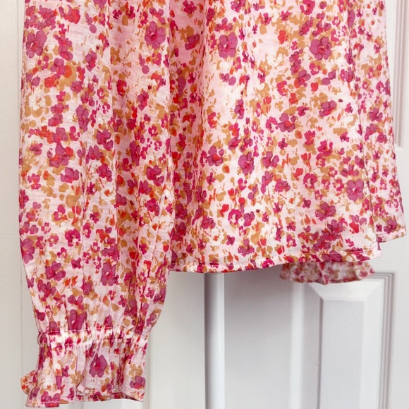 J. Crew Pink Floral Dainty Ruffle V-Neck Long Sleeve Blouse Medium - Picture 11 of 16